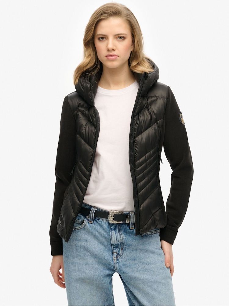 Superdry Black Hooded Storm Fleece Jacket - Image 1 of 7