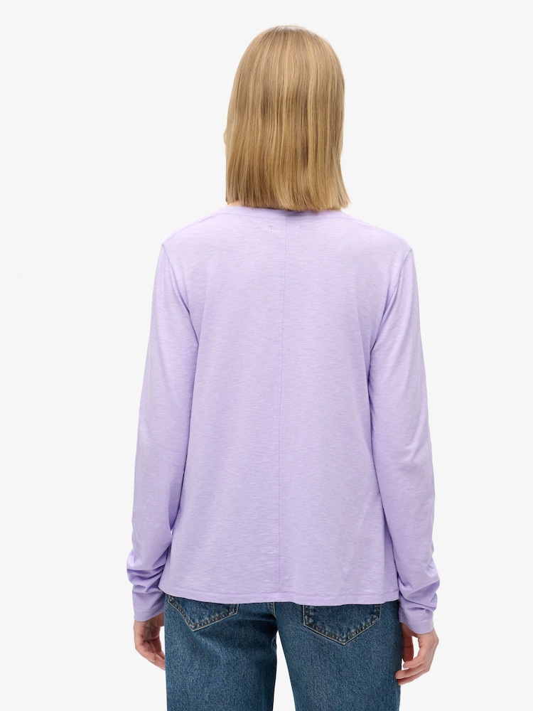Superdry Light Lavender Purple Long Sleeve V-Neck Jersey Top - Image 2 of 6