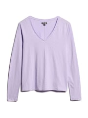 Superdry Light Lavender Purple Long Sleeve V-Neck Jersey Top - Image 5 of 6