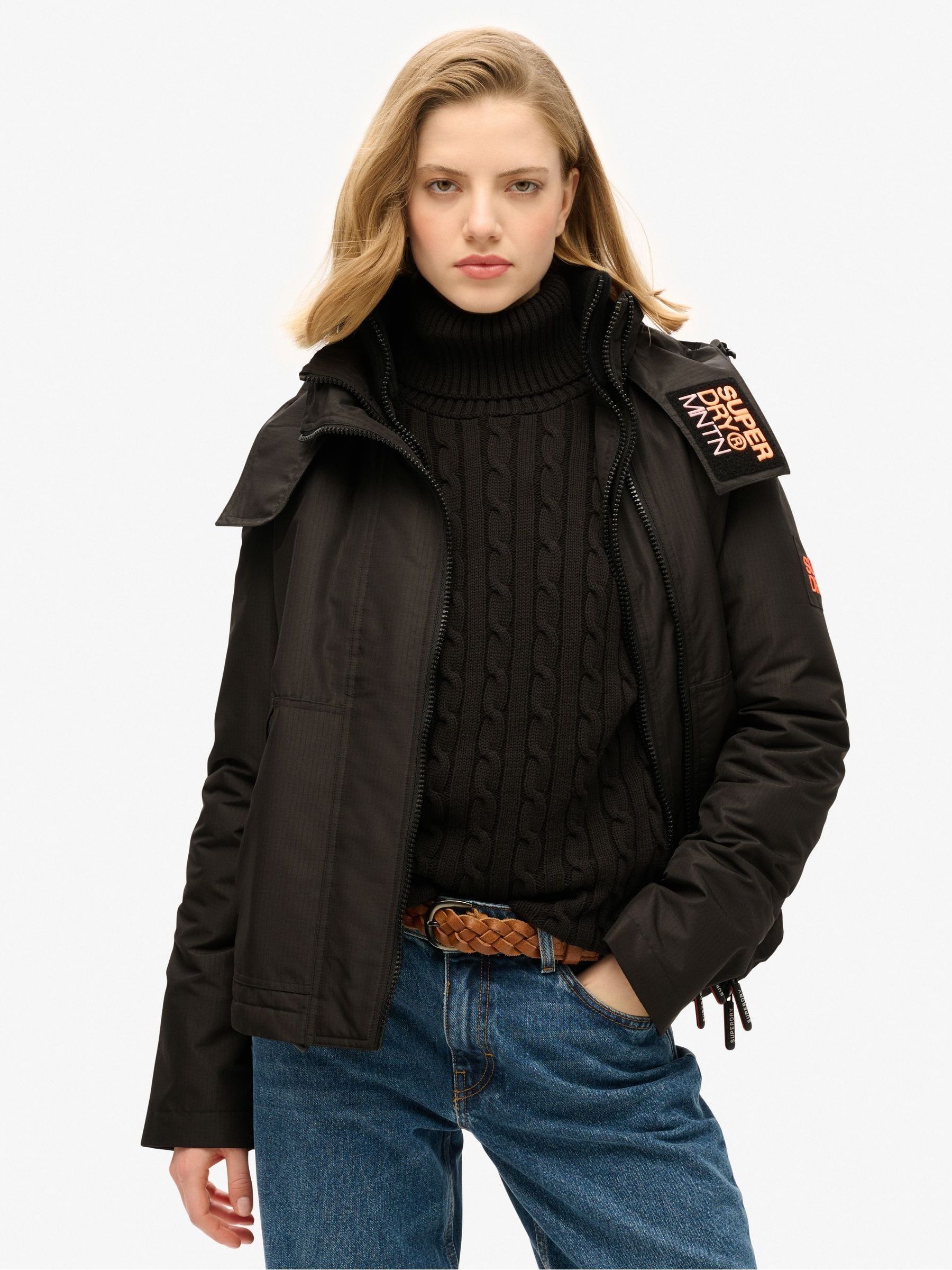 Superdry Black/Coral Hooded Mountain Windbreaker Jacket - Image 1 of 6