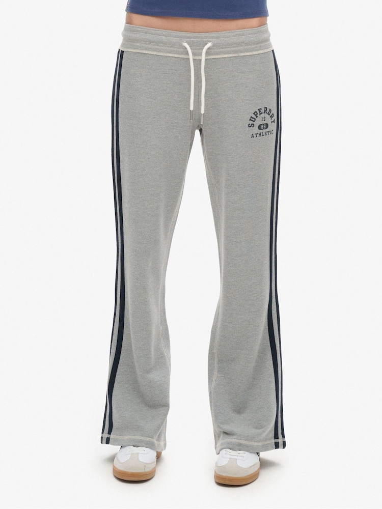 Superdry Grey Marl Athletic Stripe Flare 100% Cotton Joggers - Image 1 of 6 Superdry Grey Marl Athletic Stripe Flare 100% Cotton Joggers - Image 1 of 6