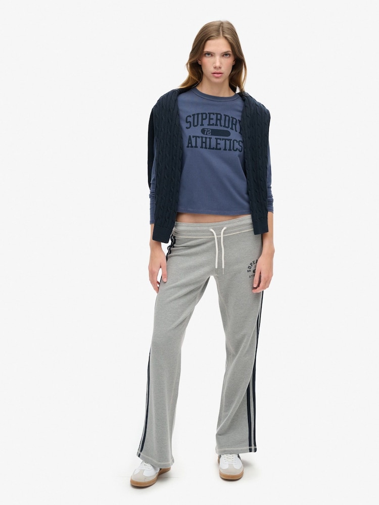 Superdry Grey Marl Athletic Stripe Flare 100% Cotton Joggers - Image 2 of 6 Superdry Grey Marl Athletic Stripe Flare 100% Cotton Joggers - Image 2 of 6
