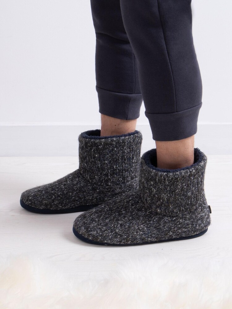 Totes Navy Mens Rib Knit Boots Slippers - Image 1 of 5 Totes Navy Mens Rib Knit Boots Slippers - Image 1 of 5