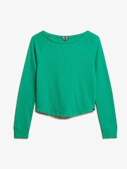 Superdry Drop Kick Green Long Sleeve 100% Cotton French Terry Top - Image 4 of 4