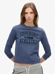 Superdry Mariner Navy Athletic Ringer Slim Long Sleeve Top - Image 1 of 6