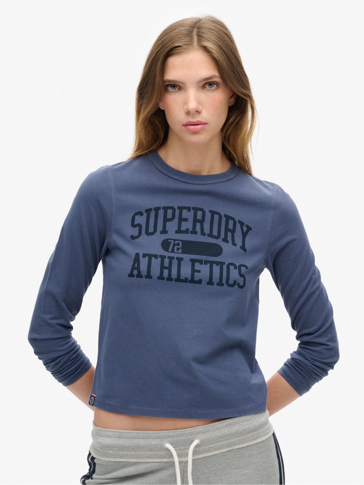 Superdry Mariner Navy Athletic Ringer Slim Long Sleeve Top - Image 1 of 6