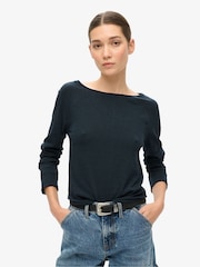 Superdry Eclipse Navy Long Sleeve 100% Cotton French Terry Top - Image 1 of 5