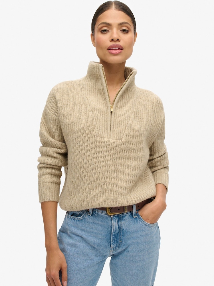 Superdry Fudge Brown Essential Half Zip Jumper - Image 1 of 5