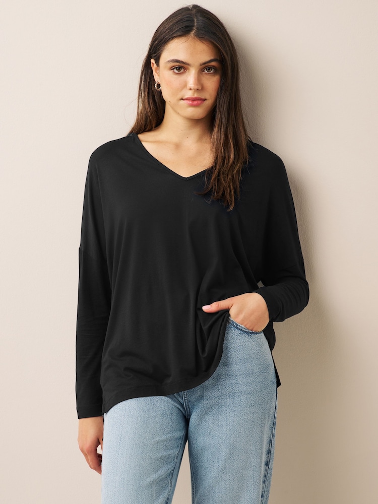 Black Long Sleeve Tunic Top - Image 1 of 5