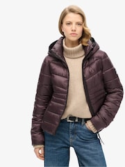 Superdry Smoky Aubergine Purple Hooded Fuji Quilt Padded Jacket - Image 1 of 9