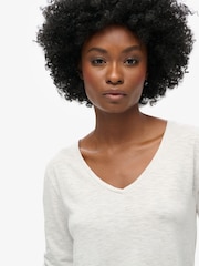 Superdry Starlight Grey Marl Long Sleeve V-Neck Jersey Top - Image 3 of 5