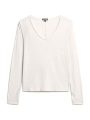 Superdry Starlight Grey Marl Long Sleeve V-Neck Jersey Top - Image 4 of 5