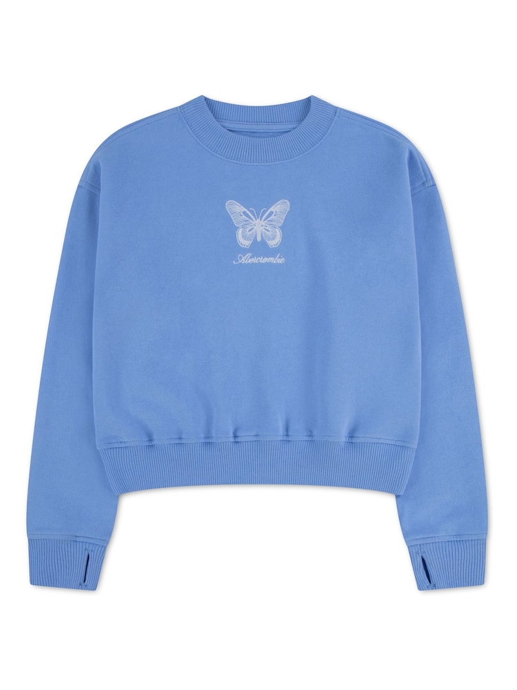 Abercrombie & Fitch Blue Butterfly Crew Neck Sweatshirt - Image 1 of 4 Abercrombie & Fitch Blue Butterfly Crew Neck Sweatshirt - Image 1 of 4