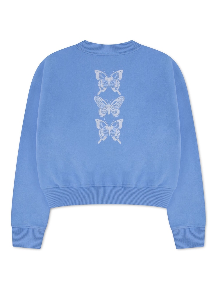 Abercrombie & Fitch Blue Butterfly Crew Neck Sweatshirt - Image 2 of 4 Abercrombie & Fitch Blue Butterfly Crew Neck Sweatshirt - Image 2 of 4