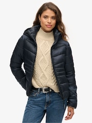 Superdry Eclipse Navy Hooded Fuji Quilt Padded Jacket - Image 1 of 6