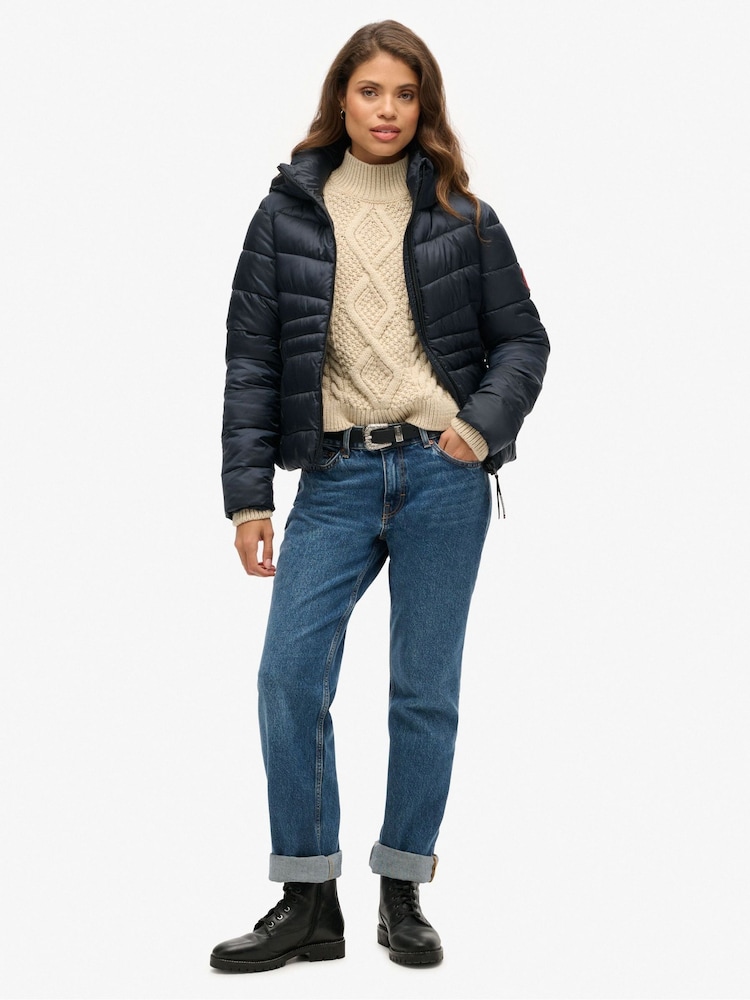 Superdry Eclipse Navy Hooded Fuji Quilt Padded Jacket - Image 2 of 6