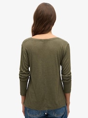 Superdry Khaki Metallic Long Sleeve V-Neck Jersey Top - Image 2 of 5