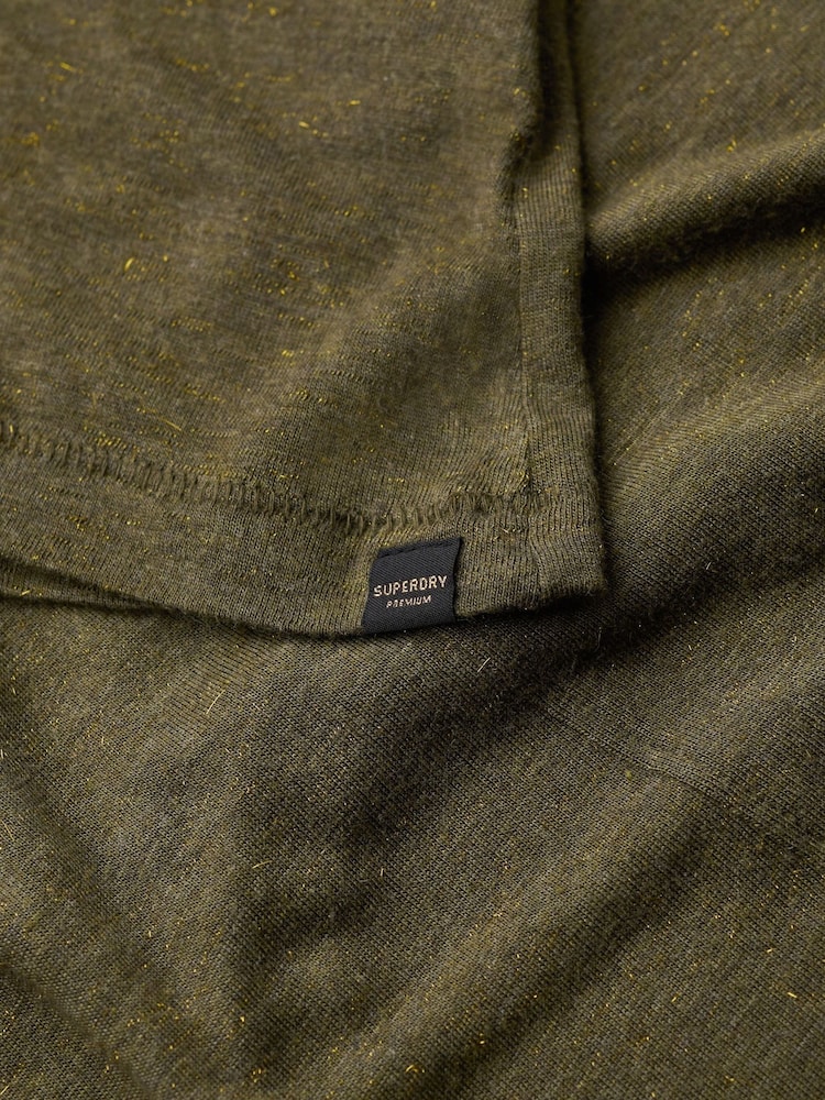 Superdry Khaki Metallic Long Sleeve V-Neck Jersey Top - Image 5 of 5