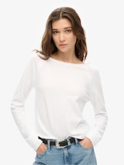 Optisch-Weiss - Superdry Langarm-Oberteil aus 100 % French-Terry-Baumwolle - Bild 1 von 4