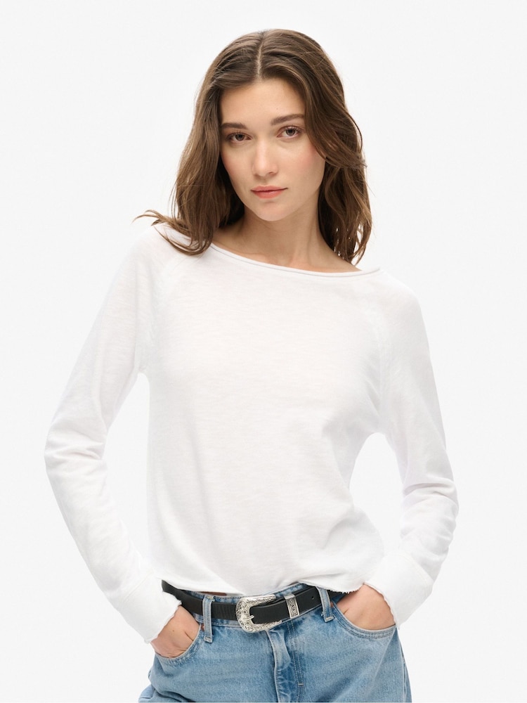 Optisch-Weiss - Superdry Langarm-Oberteil aus 100 % French-Terry-Baumwolle - Bild 1 von 4