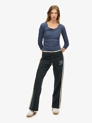 Superdry Eclipse Navy Athletic Stripe Flare 100% Cotton Joggers - Image 1 of 8