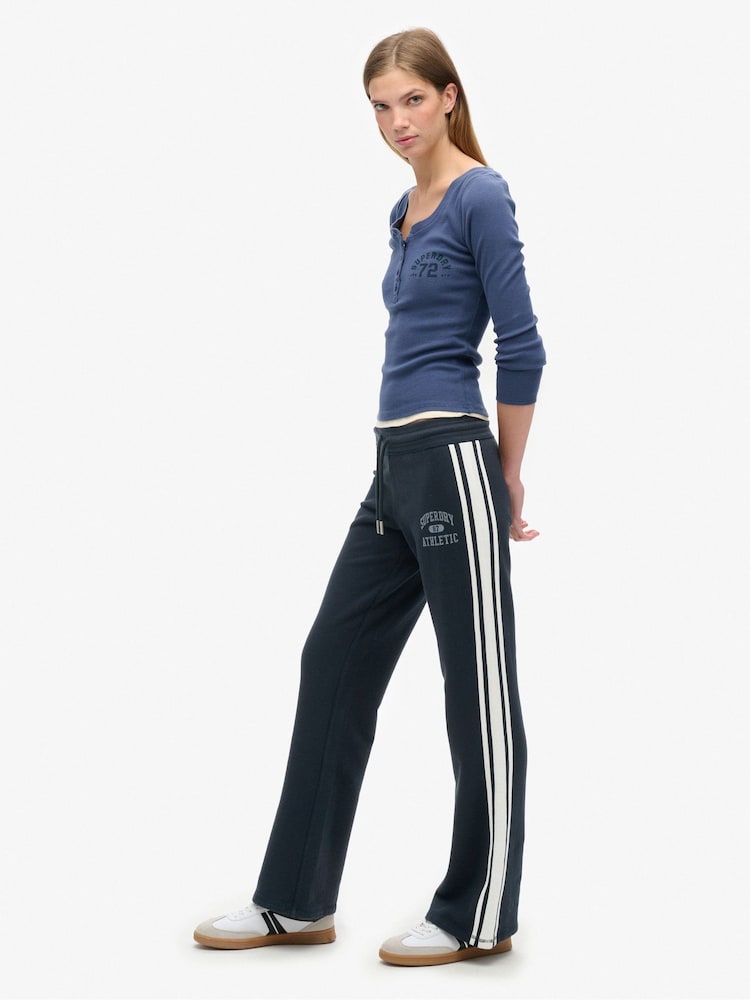 Superdry Eclipse Navy Athletic Stripe Flare 100% Cotton Joggers - Image 2 of 8