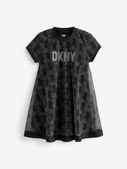 Черное двухслойное платье с логотипом DKNY - Image 1 of 3