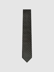 Reiss Dark Green Liam Polka Dot Silk Tie - Image 1 of 5