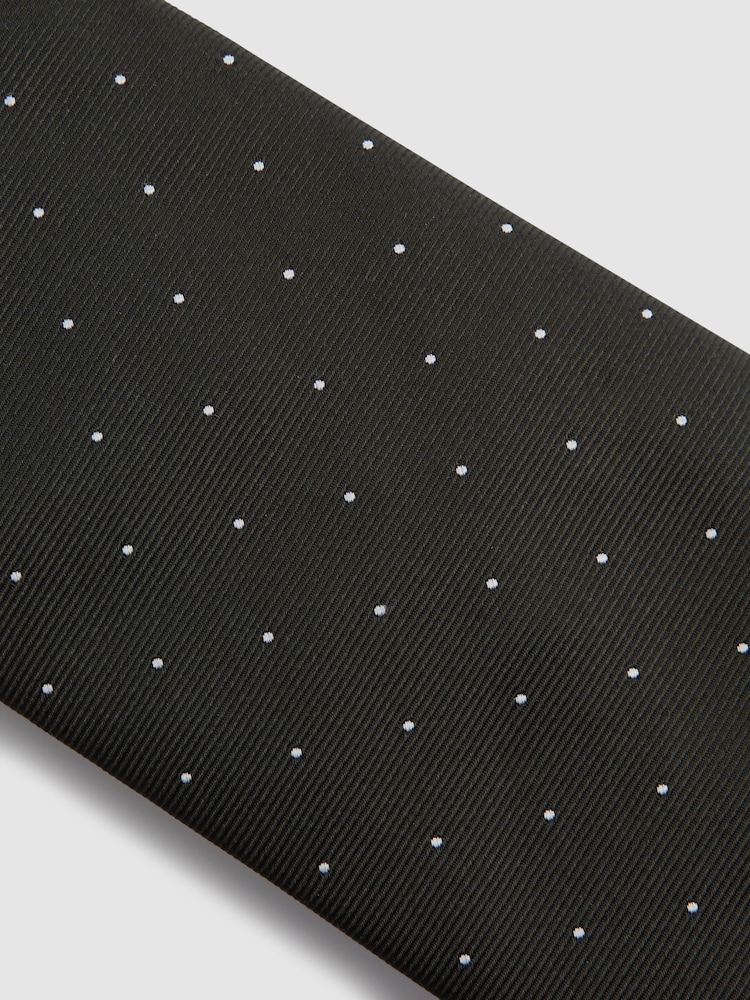 Reiss Dark Green Liam Polka Dot Silk Tie - Image 5 of 5