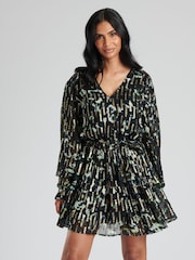Finding Friday Black Metallic Long Sleeve Short Dress - Image 1 of 6