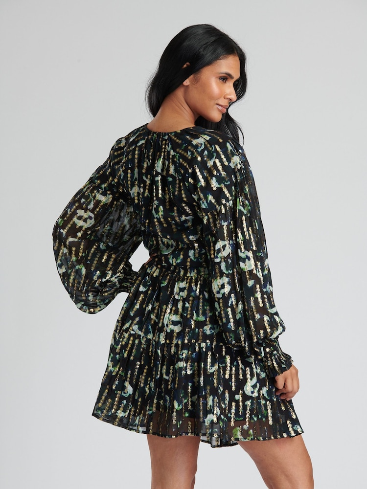Finding Friday Black Metallic Long Sleeve Short Dress - Image 2 of 6