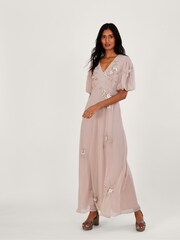 Monsoon Pink August Sustainable Embellished Maxi Dress - Image 1 of 4