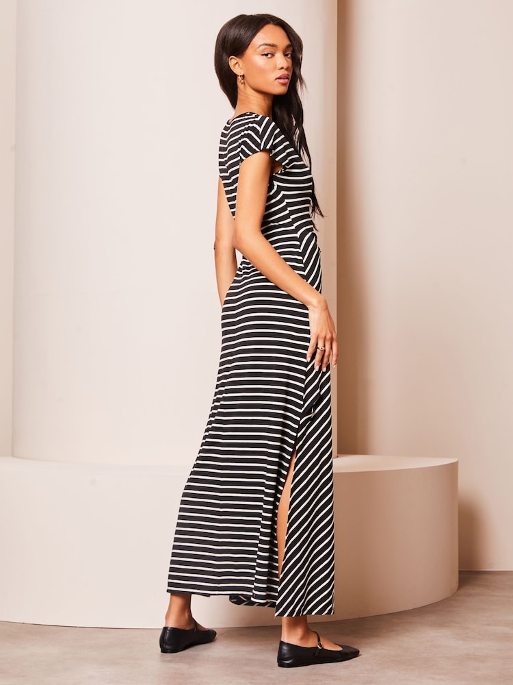 Schwarz - Lipsy, kurzärmeliges Maxikleid mit Bindeband an der Seite - Bild 2 von 4