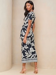 Lipsy Navy Blue Floral Short Sleeve Tie Side Maxi Dress - Image 2 of 4
