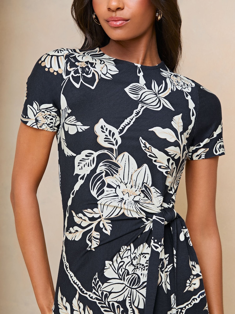 Lipsy Navy Blue Floral Short Sleeve Tie Side Maxi Dress - Image 4 of 4