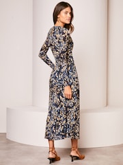 Lipsy Navy Blue Printed Ruched Midaxi Dress - Image 2 of 4