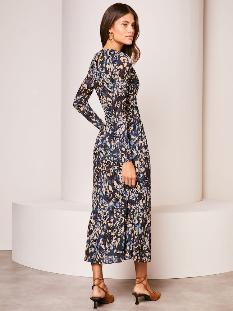 Lipsy Navy Blue Printed Ruched Midaxi Dress - Image 2 of 4