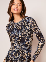 Lipsy Navy Blue Printed Ruched Midaxi Dress - Image 4 of 4