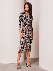 Lipsy Black Ruched Waist Button Through Shirt Dress - Image 1 of 4