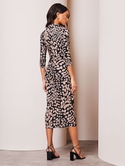Lipsy Black Ruched Waist Button Through Shirt Dress - Image 2 of 4