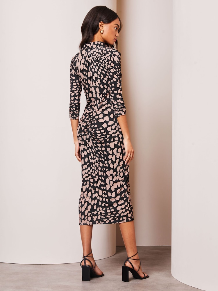 Lipsy Black Ruched Waist Button Through Shirt Dress - Image 2 of 4