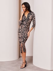 Lipsy Black Ruched Waist Button Through Shirt Dress - Image 3 of 4