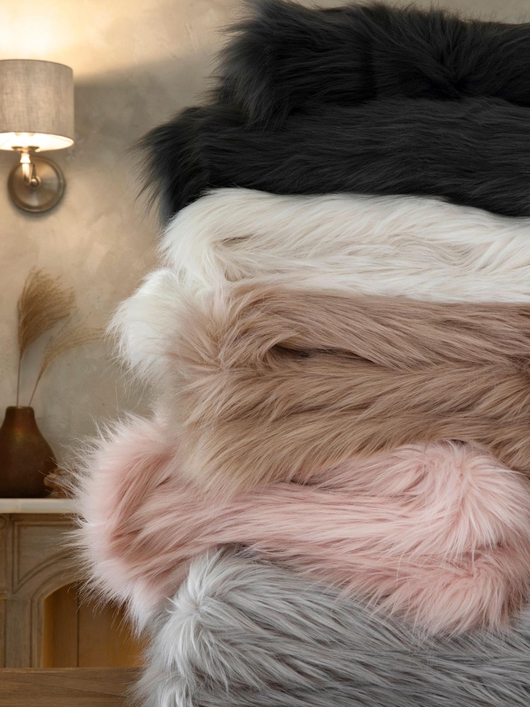 Grey Long Faux Fur Throw - Image 1 of 3