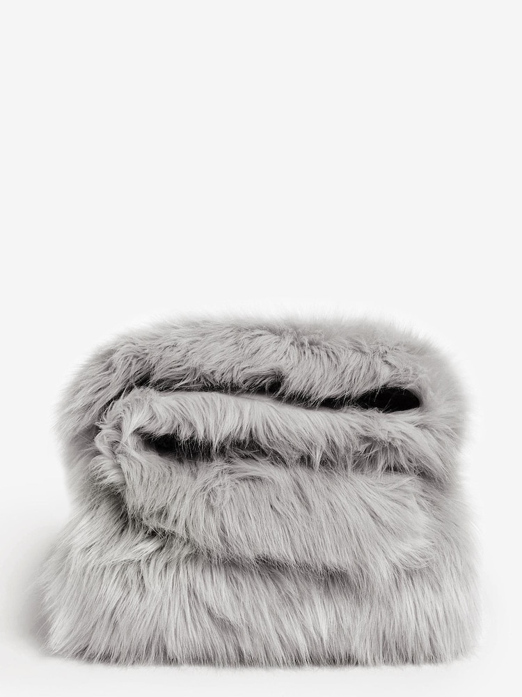Grey Long Faux Fur Throw - Image 2 of 3