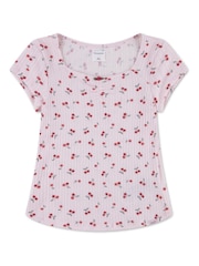 Abercrombie & Fitch Pink Rosette Pointelle T-Shirt - Image 6 of 9