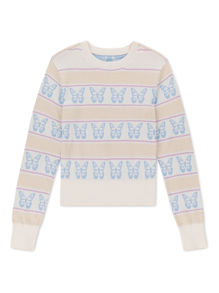 Crema - Suéter de cuello redondo con intarsia de Abercrombie & Fitch - Imagen 1 de 3