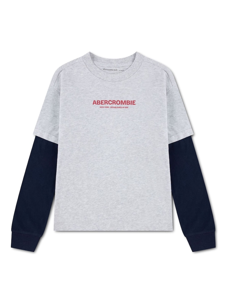Abercrombie & Fitch Grey Graphic 2-Fer T-Shirt - Image 2 of 4 Abercrombie & Fitch Grey Graphic 2-Fer T-Shirt - Image 2 of 4