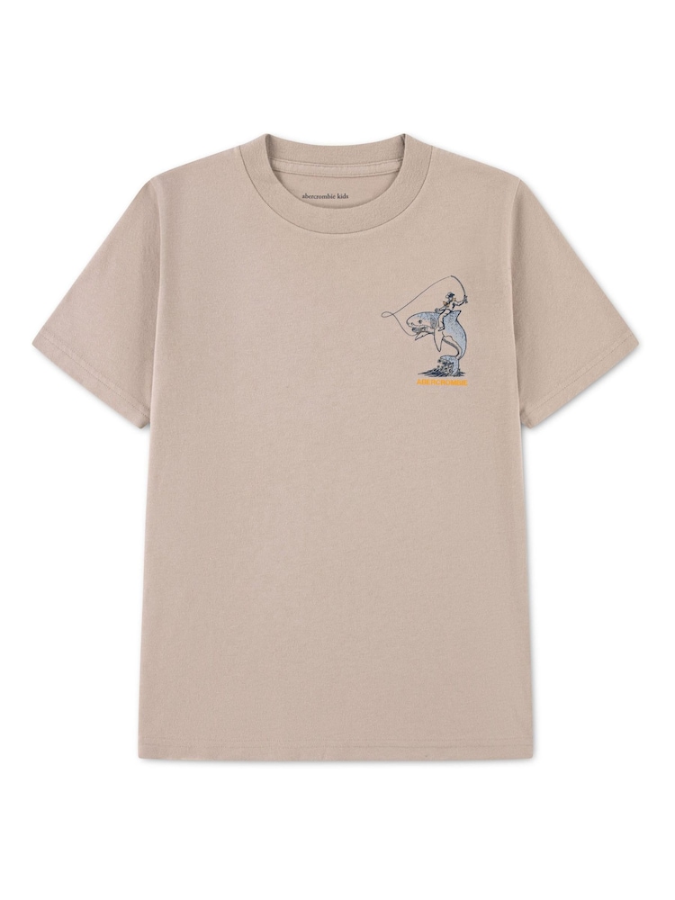 Abercrombie & Fitch Cream Cowboy On Shark T-Shirt - Image 1 of 3 Abercrombie & Fitch Cream Cowboy On Shark T-Shirt - Image 1 of 3