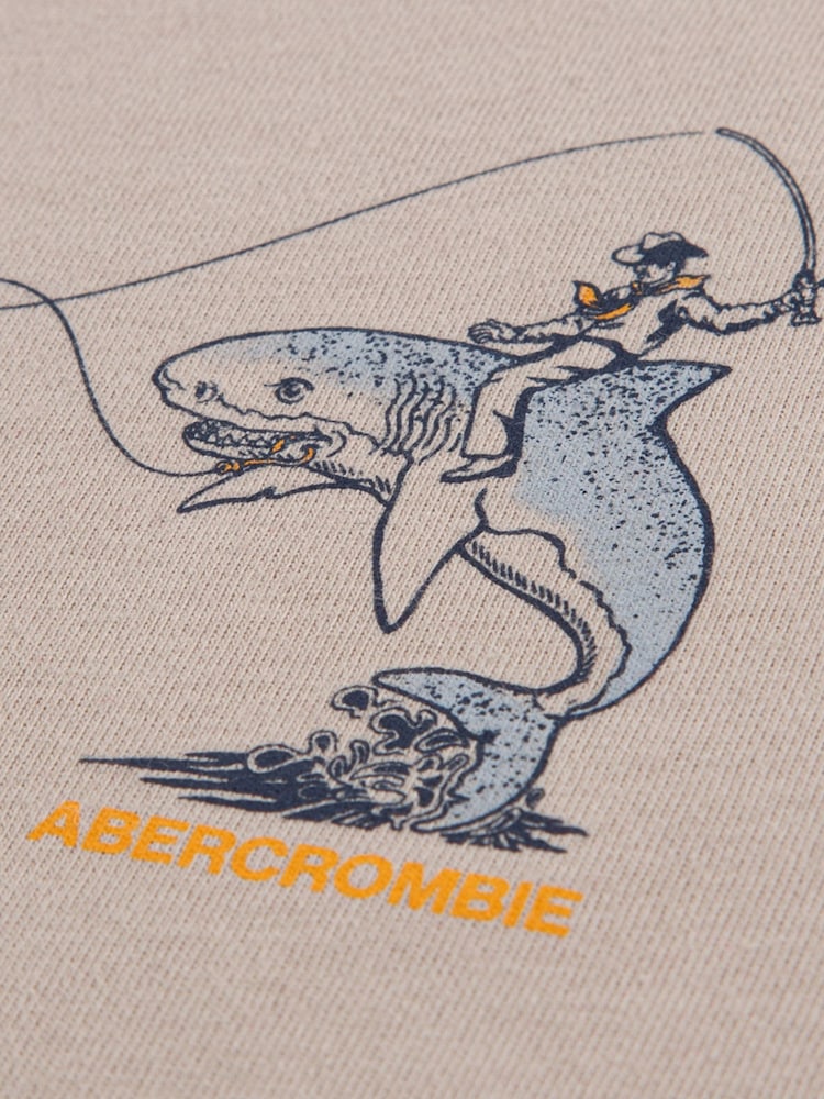 Abercrombie & Fitch Cream Cowboy On Shark T-Shirt - Image 3 of 3 Abercrombie & Fitch Cream Cowboy On Shark T-Shirt - Image 3 of 3