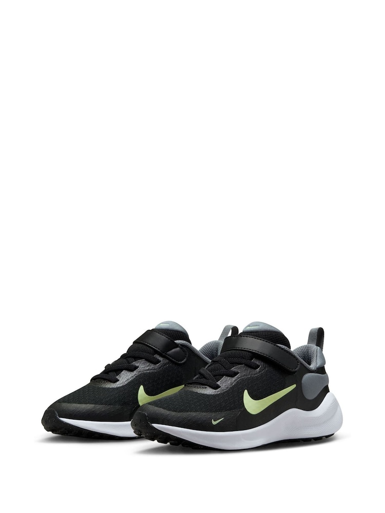 Nike Black/Lime Junior Revolution 7 Trainers - Image 2 of 10